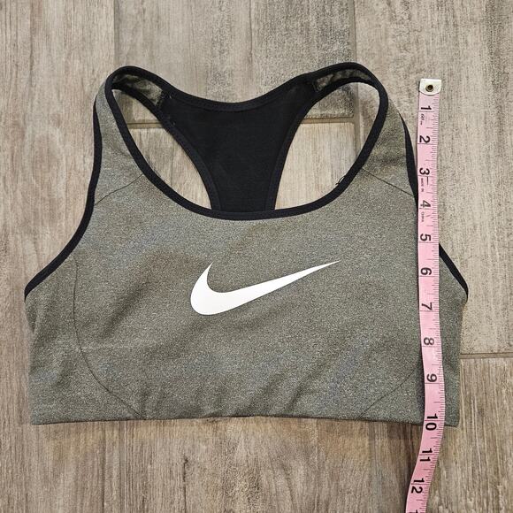 Nike Sports Bra Womens Size S Middle Swoosh Grey Black Medium Support Stretch - Picture 3 of 7